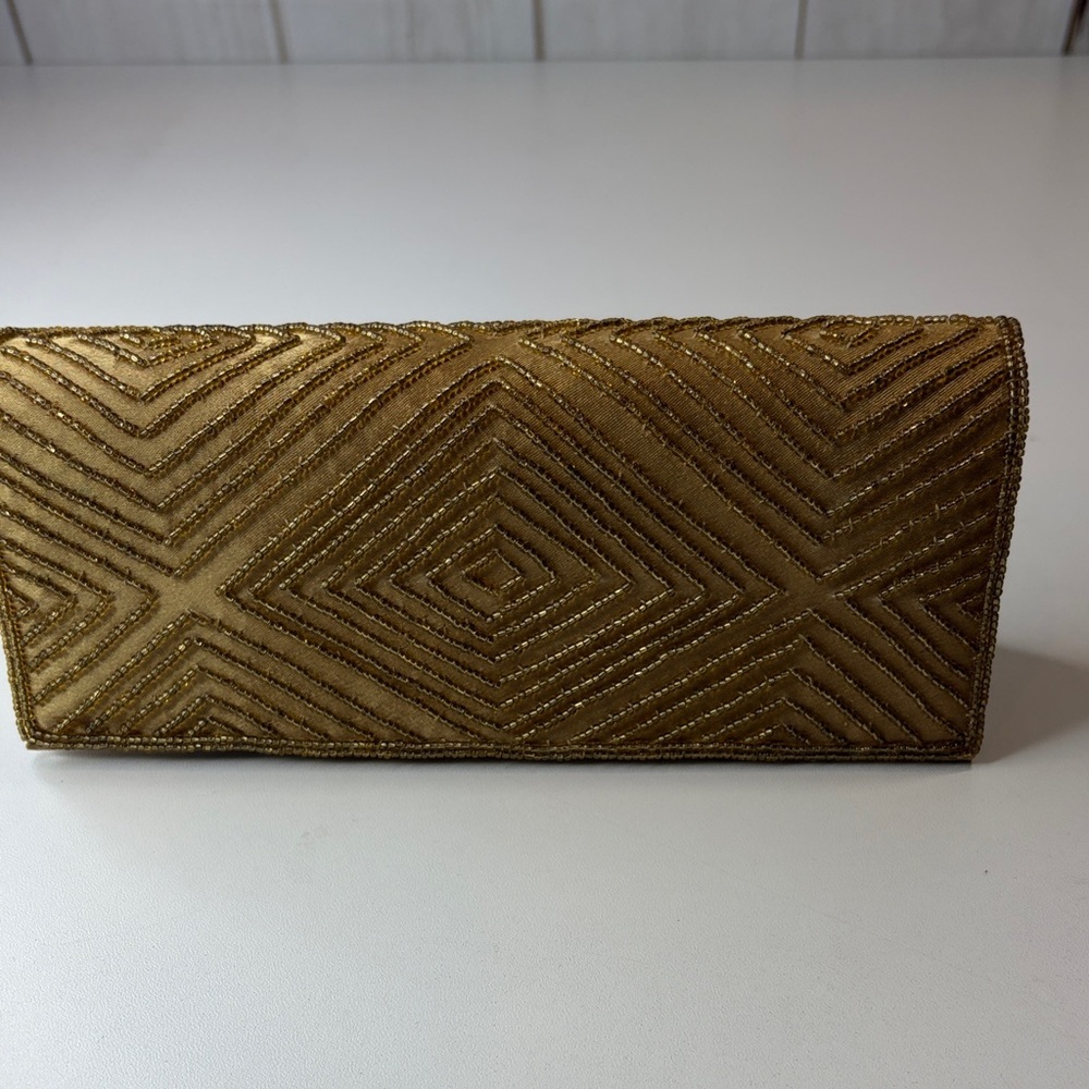 Bijoux Terner gold satin evening clutch handbag beaded detailing with strap NWT - Picture 7 of 8